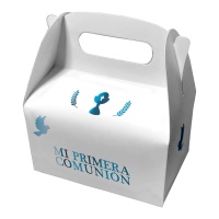 Boîte en carton pour ma première communion avec colombe et calice bleu - 2 pcs.