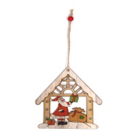 12 cm wooden Santa Claus Christmas house pendant