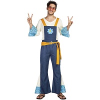 Costume de hippie avec combinaison bleue pour hommes