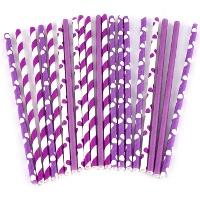 Pailles en papier lilas avec rayures et pois - 20 unités