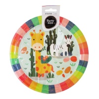 Assiettes colorées en forme d'animaux de la jungle 23 cm - 8 pièces