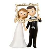Figurine pour gâteau de mariage des mariés avec photocall 21,5 cm
