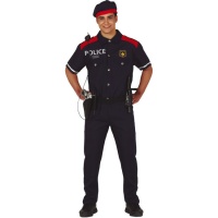 Costume de policier bleu et rouge pour homme