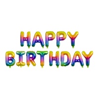 Lettres de ballons arc-en-ciel Happy Birthday 35 cm - PartyDeco