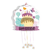 Pinata Happy Birthday avec gâteau et paillettes 35 x 36 cm
