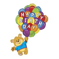 Ballon ourson Happy Birthday 107 cm - Grabo