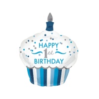 1 silhouette de gâteau d'anniversaire en forme de ballon bleu 73 x 91 cm - Anagramme