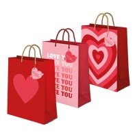 Sac cadeau Love you 18 x 10 x 24 cm rouge et rose - 1 pc.