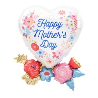 Ballon en forme de coeur avec fleurs pour la fête des mères 58 x 76 cm - Anagramme