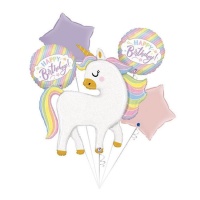 Happy Birthday Unicorn Balloon Set 84 cm - Grabo - 5 pièces