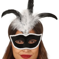 Masque noir avec paillettes et plume