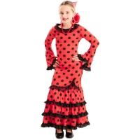 Costume de Sévillane rouge à pois noirs pour filles
