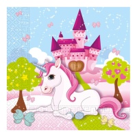 Serviettes de table licorne et château 16,5 x 16,5 cm - 20 pcs.
