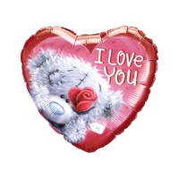 Je t'aime ballon coeur rouge avec ours en peluche 46 cm - Qualatex