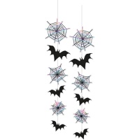 Pendentifs toiles d'araignées et chauves-souris 70 cm