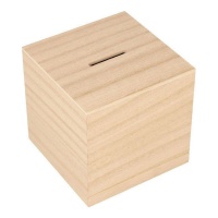 Tirelire carrée en bois 8,7 x 8,7 cm