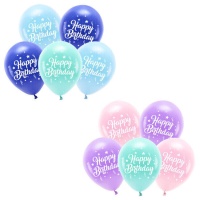 Ballons en latex Happy Birthday étoiles 26 cm - 5 pcs.