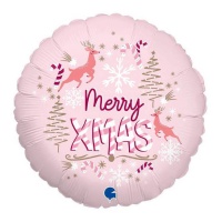 Ballon Merry Xmas 46 cm rose - Grabo