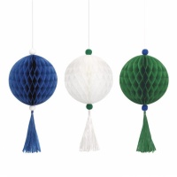 Pendentif nid de boules bleu, blanc et vert 40,6 cm - 3 pièces