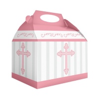 Boîte en carton de première communion rose - 12 unités
