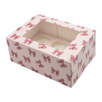 Boîte pour 6 cupcakes motif noeuds roses - lot de 2