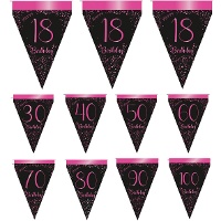 Guirlande de fanions Elegant Pink avec chiffres de 3,00 m