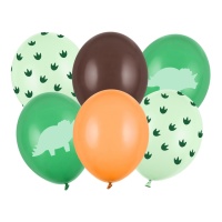 Ballon dinosaure vert 30 cm - 6 unités