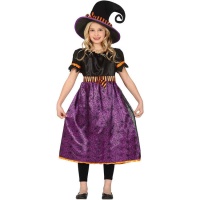 Costume de sorcière lilas avec toiles d'araignées pour filles