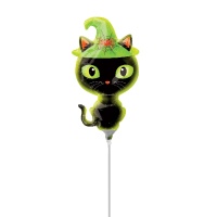 18,5 x 35,5 cm Ballon chat sorcière Halloween avec baguette - Anagramme