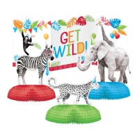 Centre de table amusant avec des animaux sauvages - 4 pcs.