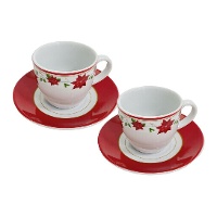 Tasses de 80 ml de Noël poinsettia avec soucoupe - 2 unités