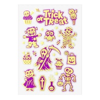 Autocollants Halloween Trick or Treat phosphorescents - 1 feuille