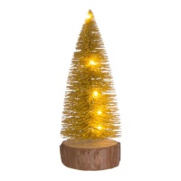 Sapin de Noël avec base en bois et lumières de 20 cm