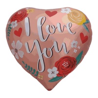 I Love You Heart Balloon with Flowers 45 cm
