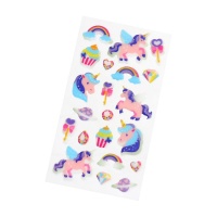 Autocollants 3D Licorne rose - 21 pièces