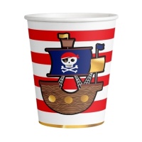 Verres pirate barbe rouge 250 ml - 8 pcs.