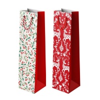 Sac cadeau de Noël en forme de bouteille de vin assortie 35 x 10 x 8 cm - 1 pc.