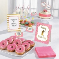 Pack de décoration de table pour 1er anniversaire rose - 12 unités