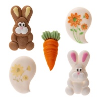 Figurines en sucre représentant des lapins, des carottes et des poinsettias - 48 pièces.