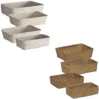 Paniers bas rectangulaires en raphia naturel - 4 pcs.