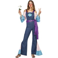 Costume hippie avec combinaison bleue pour femmes