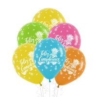 Joyeux Anniversaire Hawaïen Ballons en latex 30 cm - Sempertex - 12 pcs.