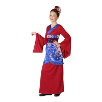 Costume de geisha rouge et bleu pour filles