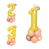 Bouquet de ballons numérotés dorés et roses - 19 pcs.