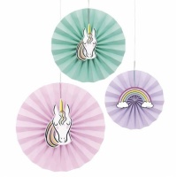 Pendentifs éventail licorne et arc-en-ciel - 3 pièces