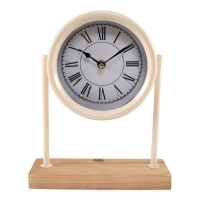 Horloge de table blanche avec base en bois - DCasa