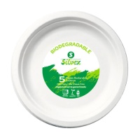 Assiettes rondes en canne à sucre biodégradables blanches de 25 cm - 5 pcs.