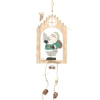 Pendentif en bois représentant la maison du Père Noël 14 x 18 cm