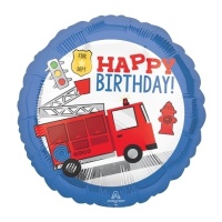 43 cm ballon rond Happy Birthday camion de pompiers - Anagramme