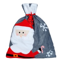 Sac gris du Père Noël avec motif 50 x 60 cm